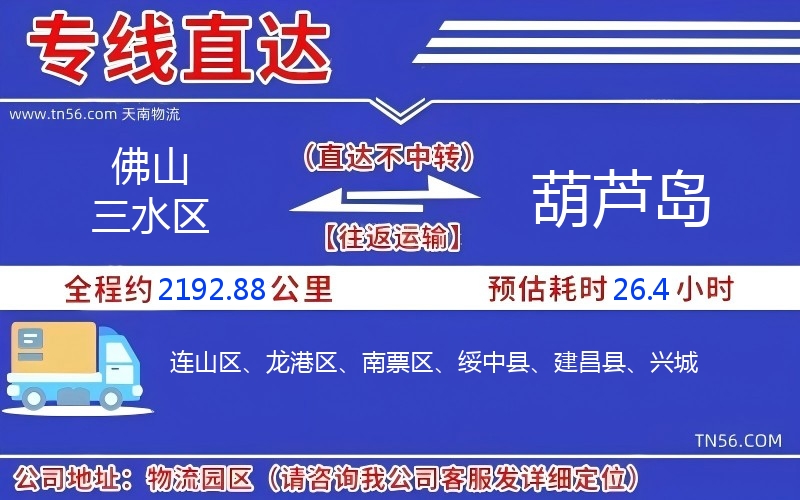 佛山三水区到葫芦岛物流公司