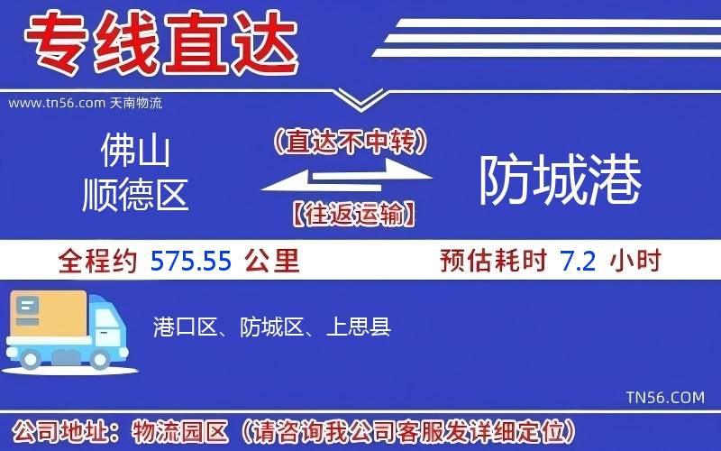 佛山顺德区到防城港物流公司
