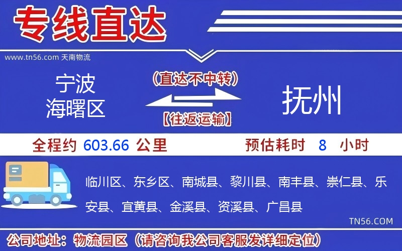 宁波海曙区到抚州物流公司