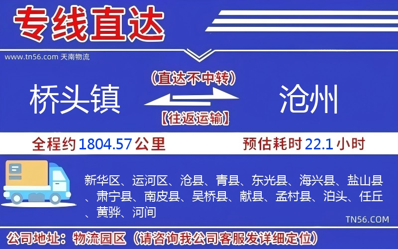 桥头镇到沧州物流公司
