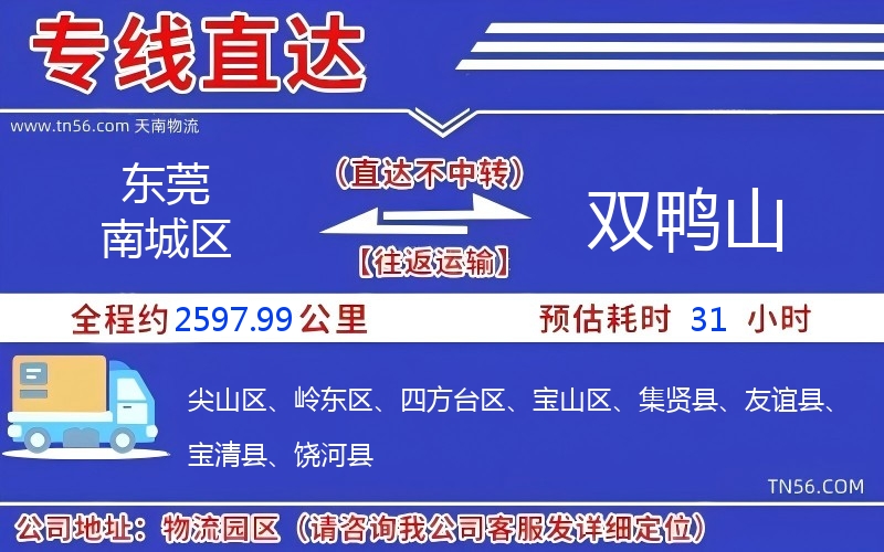 东莞南城区到双鸭山物流公司