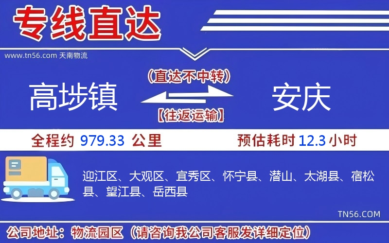高埗镇到安庆物流公司